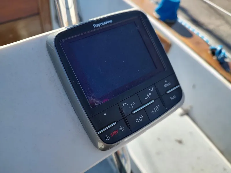 Slide: The Image of Raymarine control panel on 1979 Endeavour 32 sailboat deck. - 26