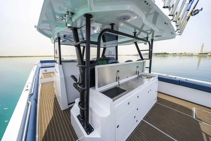 Slide: The Image of Custom SilverCAT 40CC 2025 boat interior with sleek design and modern amenities. - 11