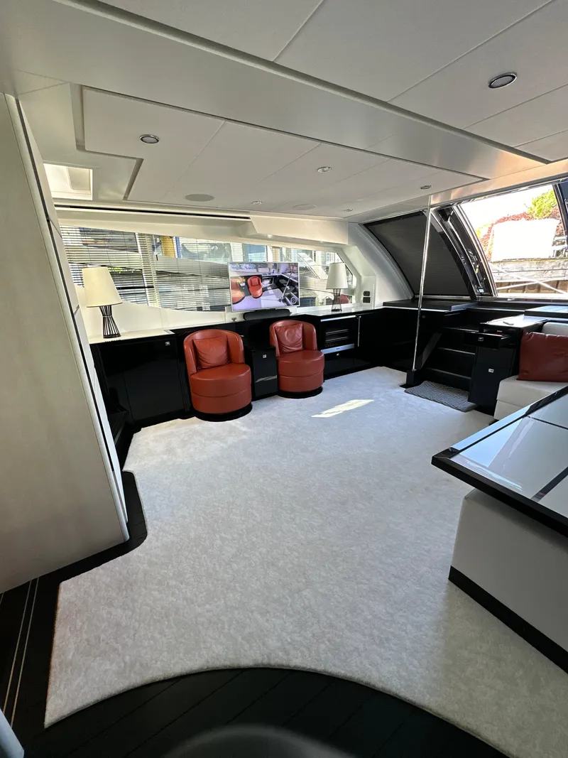 Slide: The Image of Interior of 2019 Van der Valk BeachClub 600 yacht with modern seating and large windows. - 12
