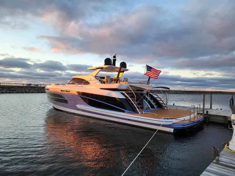 Slide: The Image of Van der Valk BeachClub 600 yacht docked at sunset, 2019 model. - 47