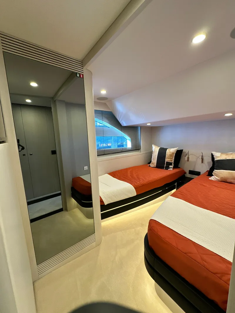 Slide: The Image of Luxurious cabin interior of 2019 Van der Valk BeachClub 600 yacht with twin beds. - 8