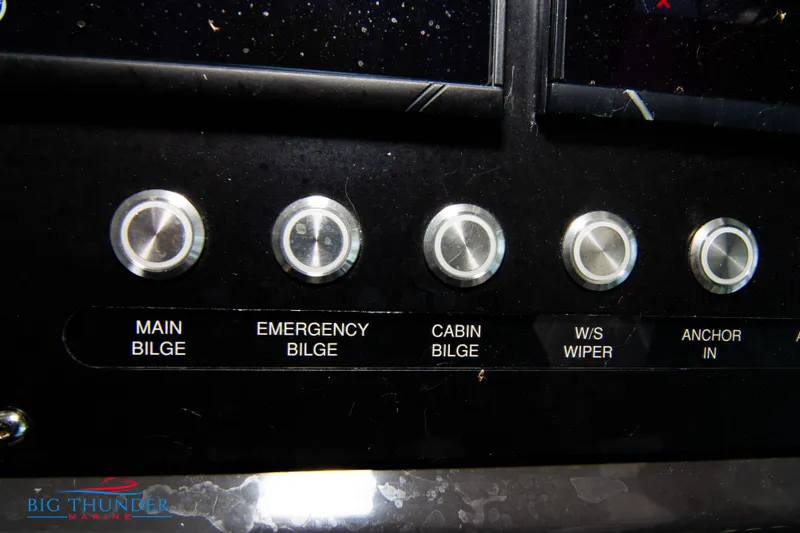 Slide: The Image of Control panel of a 2022 Monterey 378 SS boat with labeled buttons. - 40