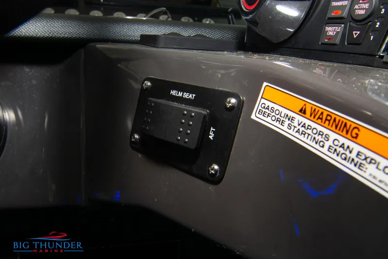 Slide: The Image of 2022 Monterey 378 SS helm seat control and warning label. - 47