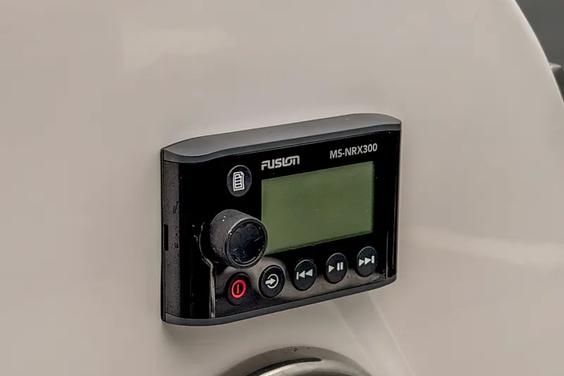 Slide: The Image of Fusion MS-NRX300 marine stereo control on 2022 Monterey 378SS Super Sport boat. - 45