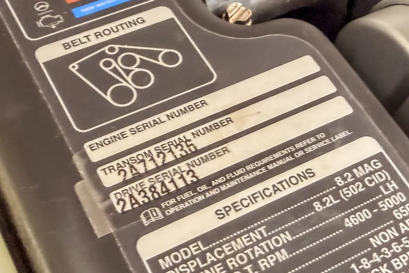 Slide: The Image of Close-up of a 2022 Monterey 378SS Super Sport engine specifications label. - 44