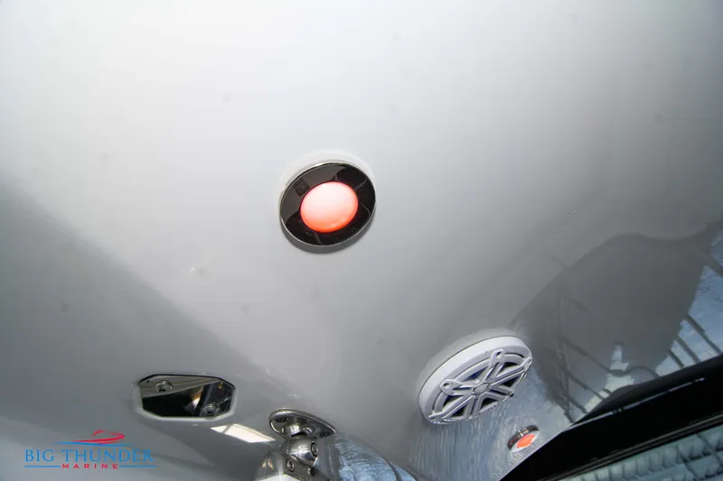 Slide: The Image of 2022 Monterey 378 SS boat interior ceiling with light and speaker. - 31
