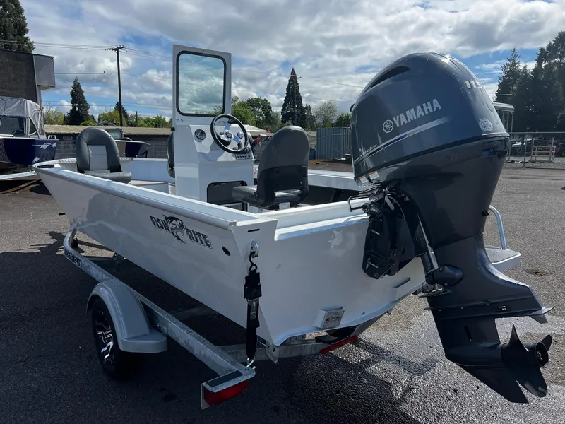 Slide: The Image of 2024 Fish Rite Angler 18 boat with Yamaha outboard motor on trailer. - 4