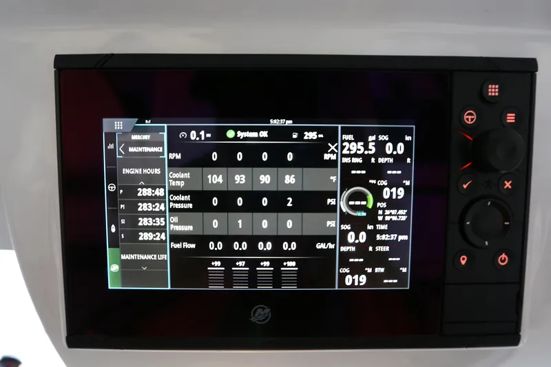Slide: The Image of Control panel display of a 2022 Azimut 47 VERVE yacht, showing engine metrics. - 24