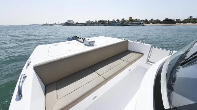 Slide: The Image of Luxurious SilverCAT 34LUX boat, 2025 model, cruising on serene waters with spacious seating. - 3
