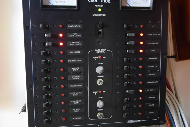 Slide: The Image of Electrical control panel on a 2000 Custom Tumbleweed/Tony Skidmore 36 Fin Keel Cutter. - 23