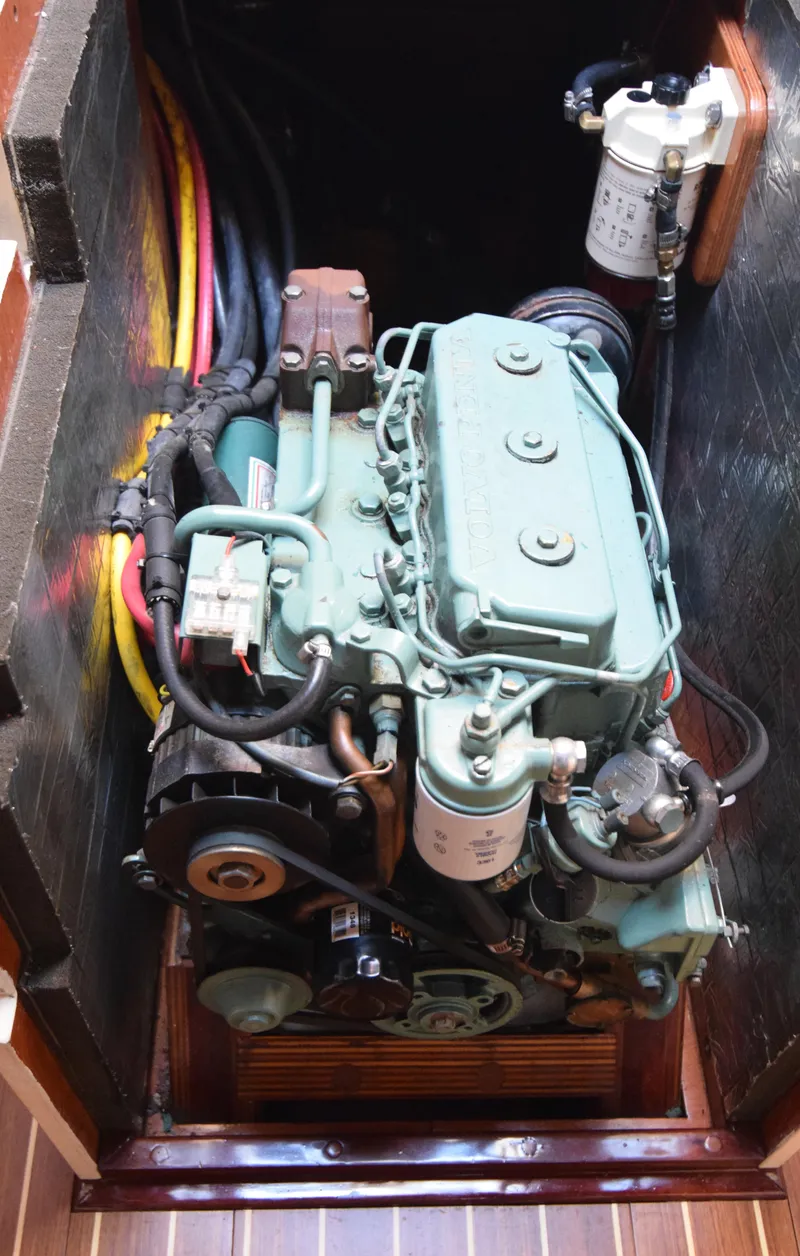 Slide: The Image of Engine compartment of a 2000 Custom Tumbleweed/Tony Skidmore 36 Fin Keel Cutter sailboat. - 29