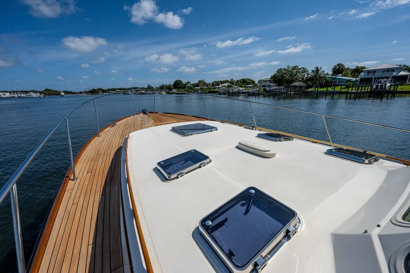 Slide: The Image of 2008 Hinckley Talaria 44 FB yacht deck with scenic waterfront view. - 35