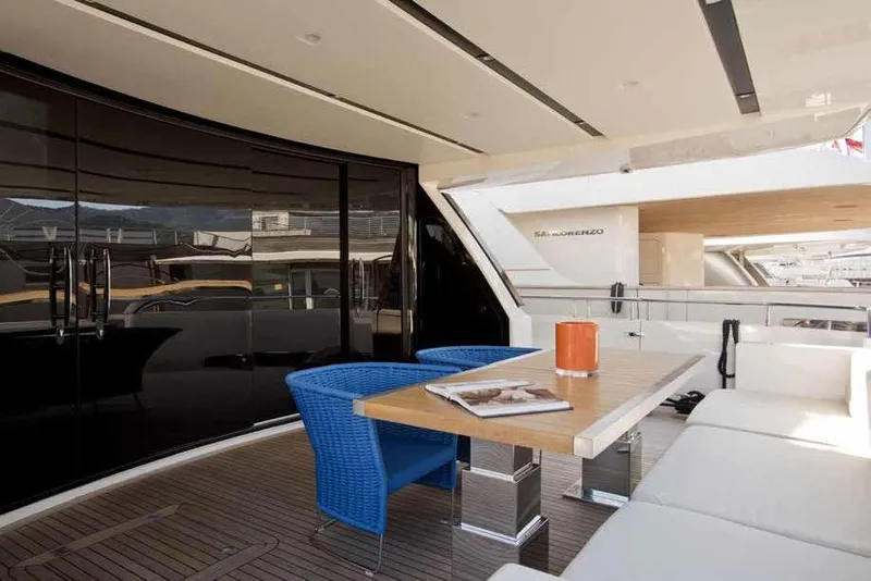 Slide: The Image of Luxury deck of 2016 Sanlorenzo SL96 yacht with modern seating and table. - 14