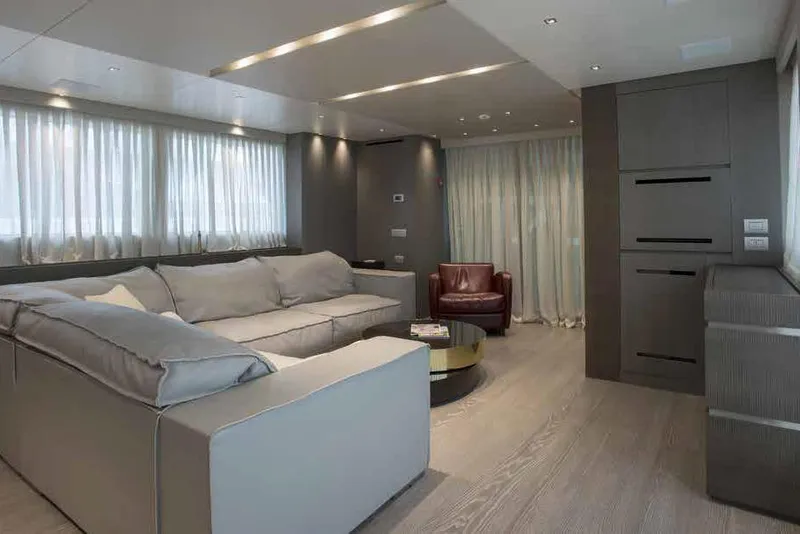 Slide: The Image of Luxurious interior of 2016 Sanlorenzo SL96 yacht with modern furnishings and ample natural light. - 21