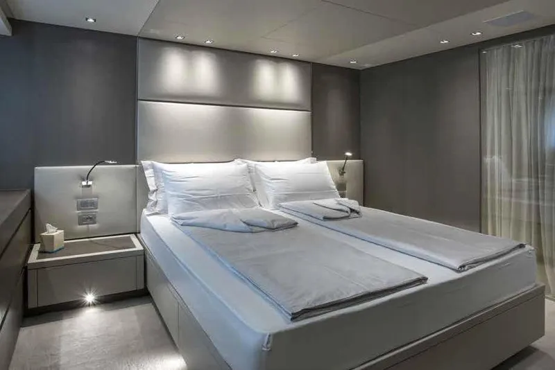 Slide: The Image of Luxurious bedroom on 2016 Sanlorenzo SL96 yacht with modern design and ambient lighting. - 24
