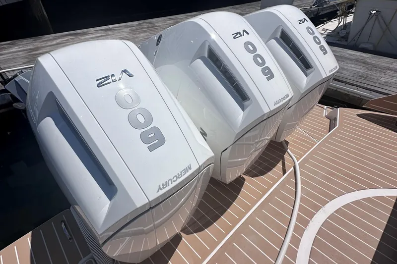 Slide: The Image of Triple Mercury 600 outboard engines on 2024 Tiara Yachts 48 LS. - 10