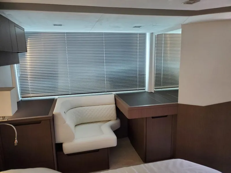 Slide: The Image of Interior seating area of 2020 Galeon 500 Fly yacht with modern design. - 21