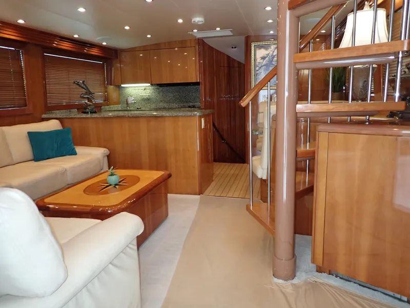 Slide: The Image of Hatteras 60 SOMETHING FISHY - Salon & Spiral Staircase - 1