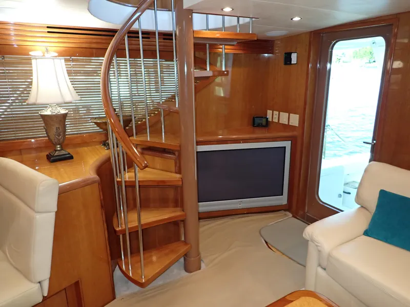 Slide: The Image of Hatteras 60 SOMETHING FISHY - Salon Entrance & Spiral Staircase - 2