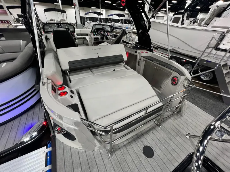 Slide: The Image of 2024 Sylvan G5 CLZ DC Arch Tritoon interior with luxurious seating and modern design. - 19