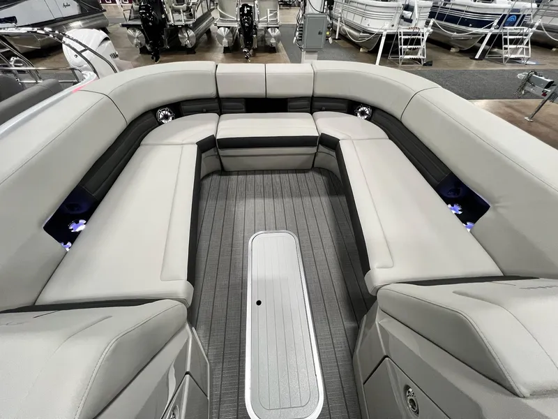 Slide: The Image of 2024 Sylvan G5 CLZ DC Arch Tritoon interior with spacious seating and modern design. - 3