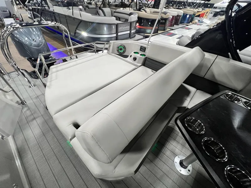 Slide: The Image of 2024 Sylvan G5 CLZ DC Arch Tritoon interior with luxurious seating and modern amenities. - 47