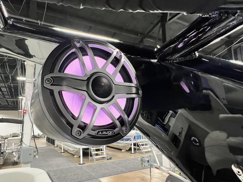 Slide: The Image of Close-up of JL Audio speaker on 2024 Sylvan G5 CLZ DC Arch Tritoon. - 50