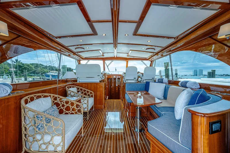 Slide: The Image of Luxurious interior of 2018 Hinckley Talaria 55 MKII MY yacht with elegant seating and wood finishes. - 20