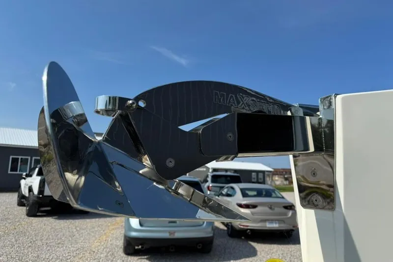 Slide: The Image of Shiny anchor on De Antonio Yachts D28, 2020 model, with clear blue sky background. - 62