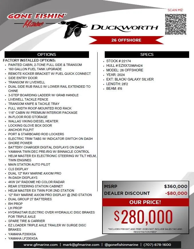 Slide: The Image of 2024 Duckworth 26 Offshore boat features, options, and pricing details. - 57