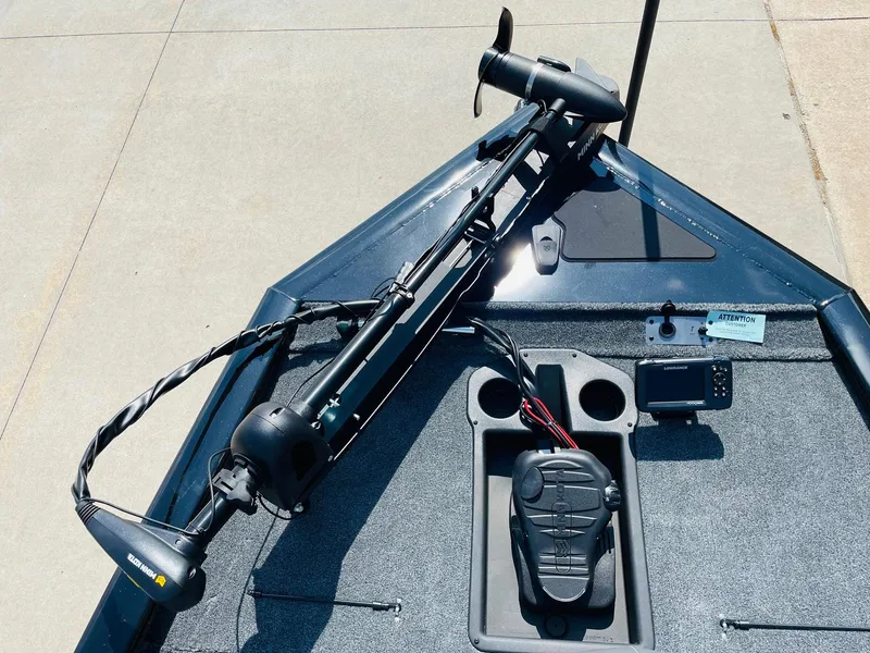 Slide: The Image of 2024 Tracker Pro Team 195 TXW Tournament Edition bow with trolling motor and fish finder. - 10
