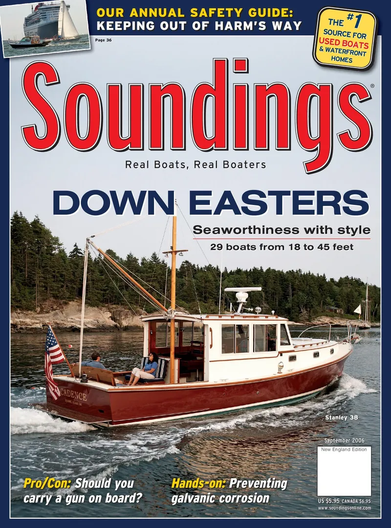 Slide: The Image of Soundings magazine cover featuring a John Williams Custom 38 boat on scenic waterway. - 15