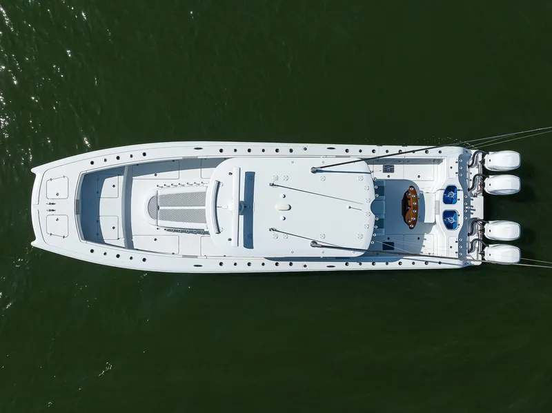 Slide: The Image of Aerial view of a 2022 Freeman Center Console boat on water. - 36