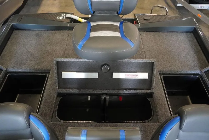 Slide: The Image of 2024 Ranger RT198P boat interior with storage compartments and seating. - 5