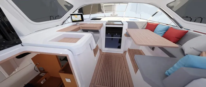 Slide: The Image of Interior of 2024 Jeanneau Yacht 55, featuring modern design and comfortable seating. - 19