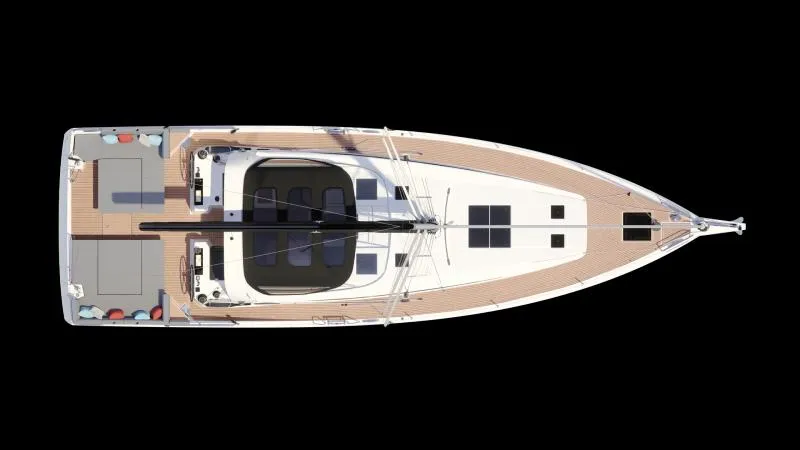 Slide: The Image of Top view of 2024 Jeanneau Yacht 55, showcasing sleek design and spacious deck layout. - 20