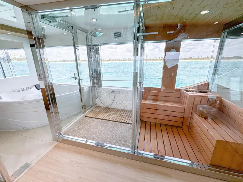 Slide: The Image of Luxurious 2010 Custom WHS Marine yacht interior with sauna and ocean view. - 17