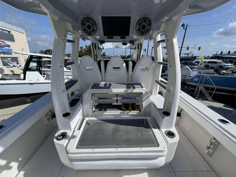 Slide: The Image of 2024 Solace 37 CS boat interior with seating and storage compartments. - 5