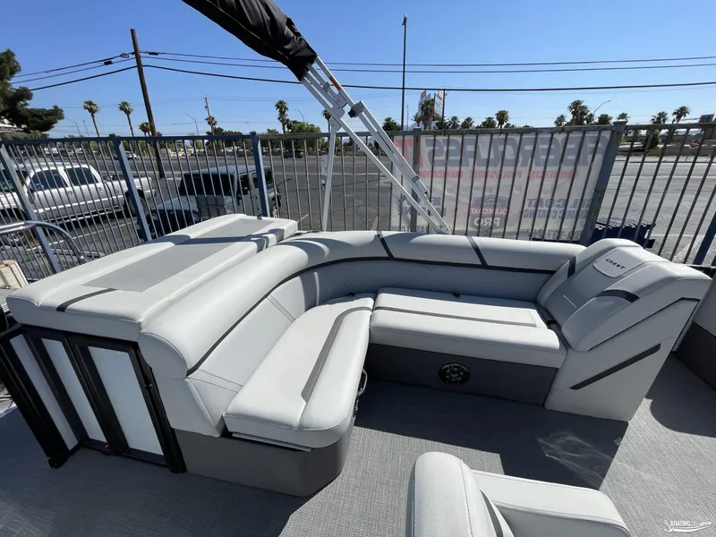 Slide: The Image of 2023 Crest 200 LX L Classic pontoon boat with luxurious seating. - 6