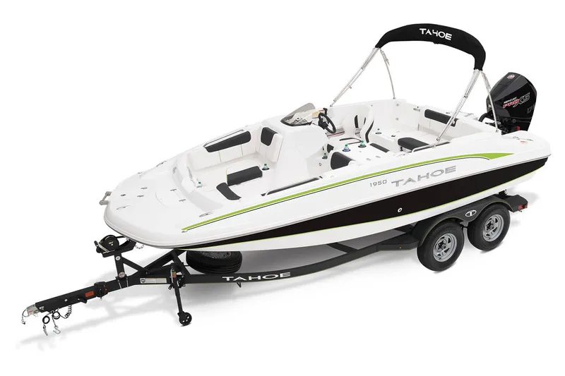 Slide: The Image of 2024 Tahoe 1950 boat on trailer in showroom. - 3