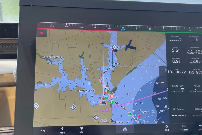 Slide: The Image of Navigation screen on a 2002 Carver 444 Cockpit Motoryacht. - 34