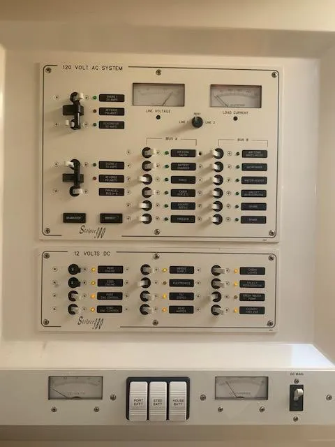 Slide: The Image of Stolper 38 2004 electrical control panel with 120V AC and 12V DC systems. - 11