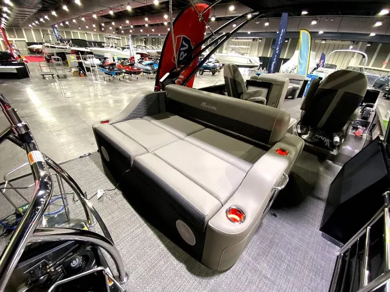 Slide: The Image of 2024 Barletta Corsa Ultra-Lounge 25UCA interior at a boat show. - 8