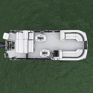 Slide: The Image of 2024 Harris Sunliner 230 pontoon boat, top view on water. - 3