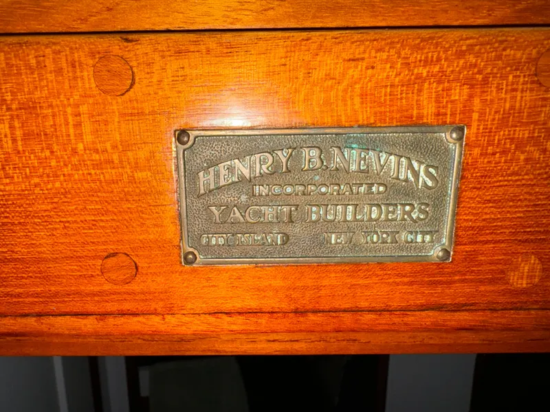 Slide: The Image of Plaque on 1947 Rhodes Nevins Picnic Boat by Henry B. Nevins Yacht Builders. - 18