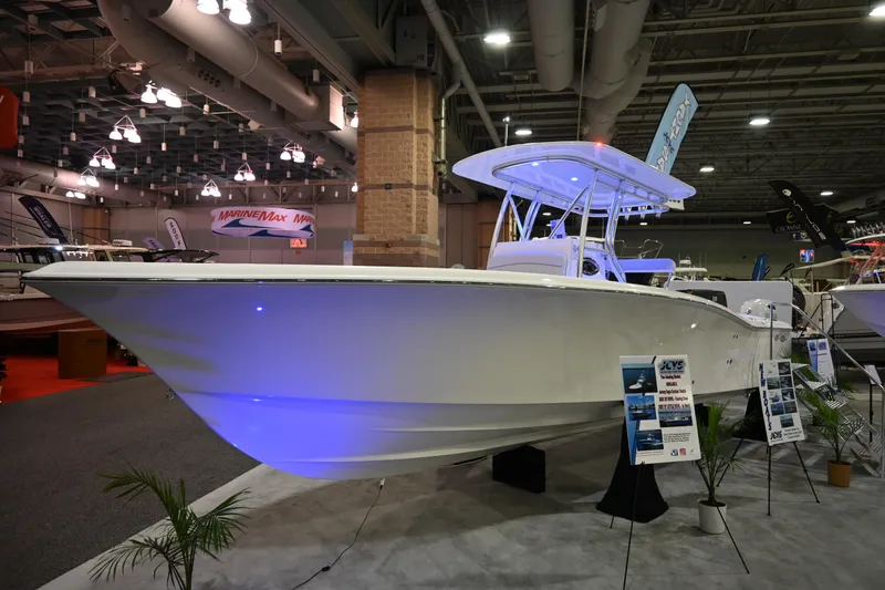 The Image of 2025 Jersey Cape 31 Little Devil boat on display at an indoor boat show. - 0
