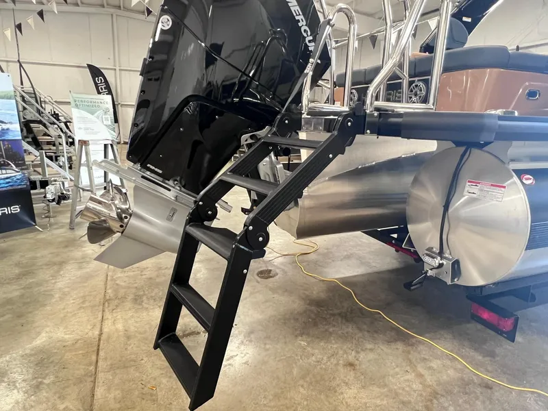 Slide: The Image of 2024 Harris 250 Grand Mariner V10 400 boat with ladder and Mercury engine. - 26