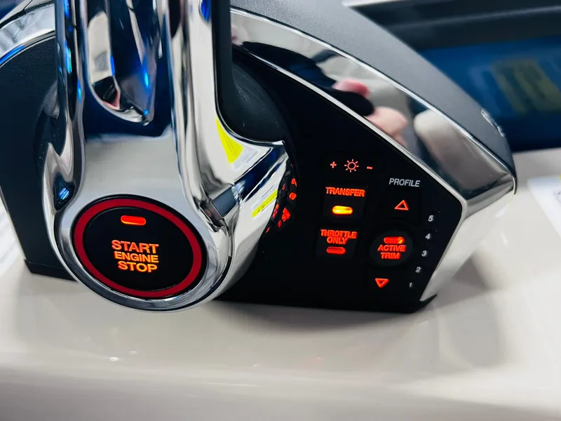 Slide: The Image of Close-up of the control panel of a 2024 Harris FloteBote 250 Grand Mariner V10 400. - 11