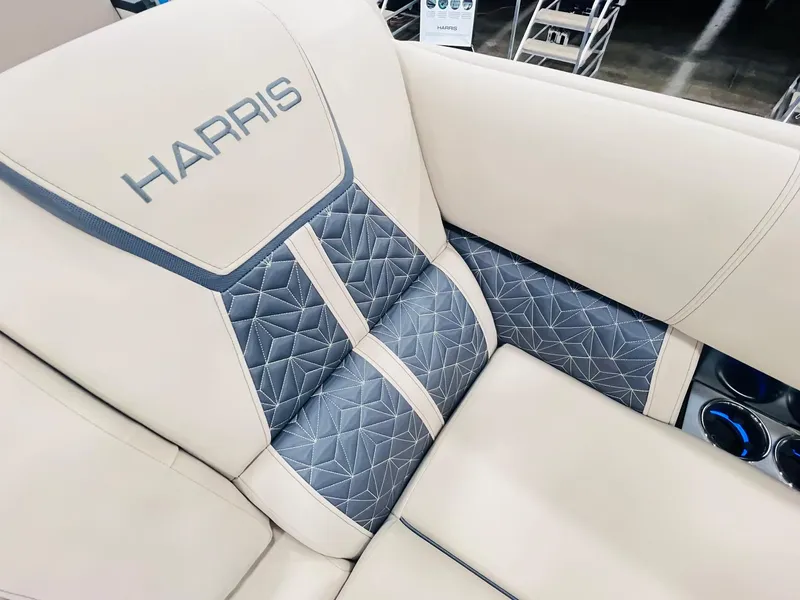 Slide: The Image of 2024 Harris 250 Grand Mariner V10 400 boat seat with elegant stitching and logo. - 19