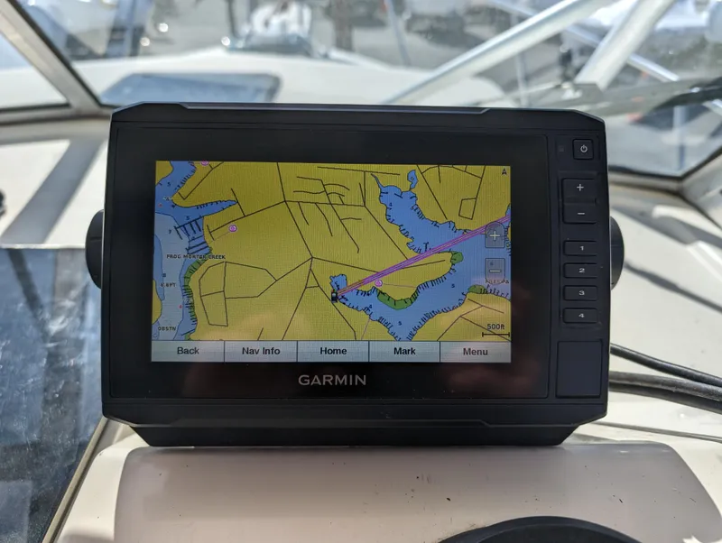 Slide: The Image of Garmin GPS navigation system on a 1999 Parker 2510 Walkaround boat. - 23